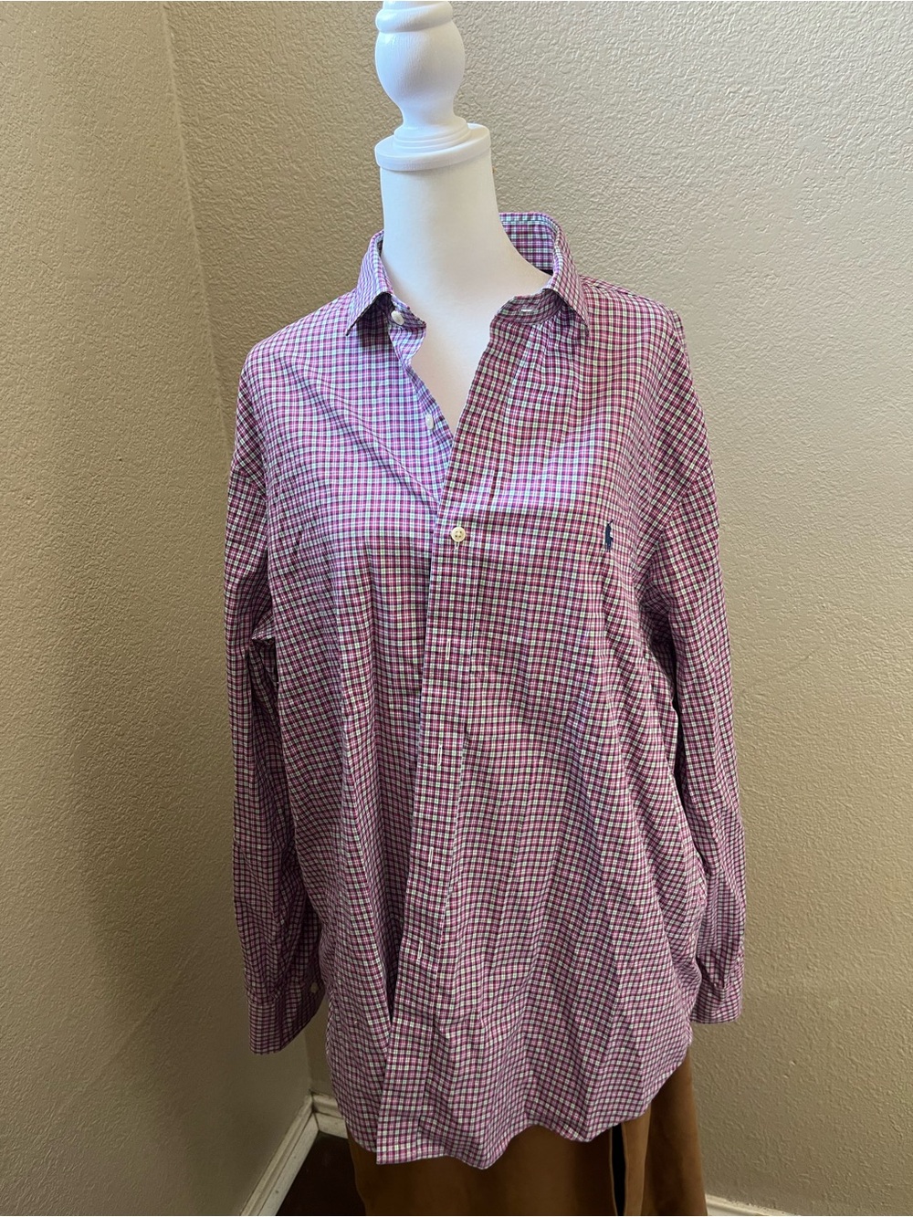 Ralph Lauren Pink and Blue Small Check Button-Down Shirt